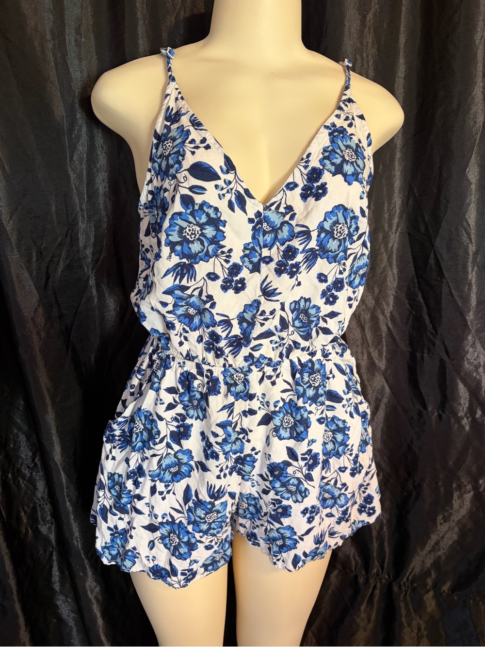 H&M White Romper with Blue Floral Print